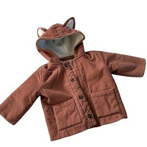 Hanna Andersson Brown Corduroy Fleece Lined Hooded Button Up Jacket, 6-12mo